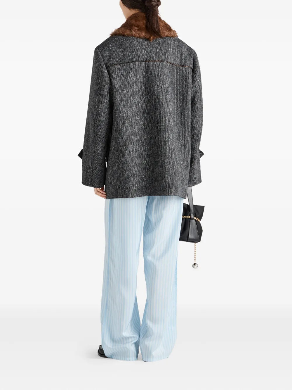 Herringbone fur-collar coat