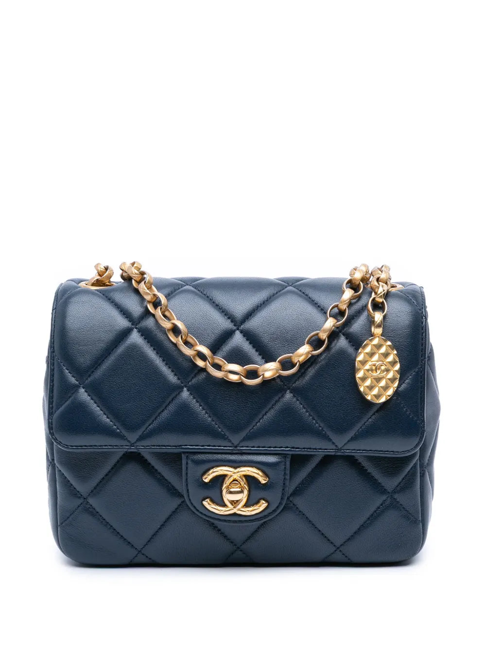 2021-2025 Mini Square Quilted Lambskin Bijoux Logo Chain Flap crossbody bag